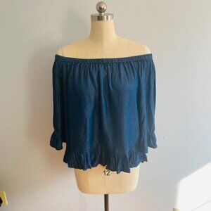 Jane and Delancey Chambray Off The Shoulder Denim Top- Size Large